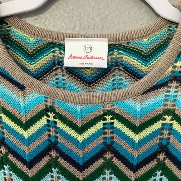 Hanna Andersson Blue Yellow Chevron Knit Long Sleeve Dress 120 (us size 6-7) - Picture 8 of 8